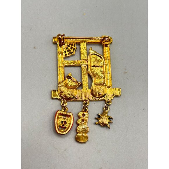 Halloween Ghost & Pumpkin Window Pin Brooch with Charms Boo Spider Holiday Pin - Picture 5 of 6